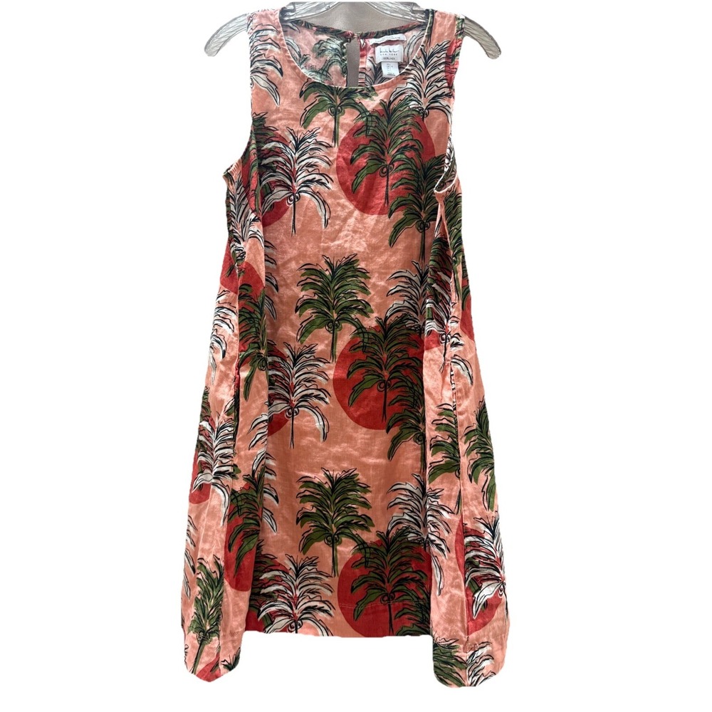 Nicole Miller Dress Women's Large Linen Tropical Hawaiian Sleeveless Pockets